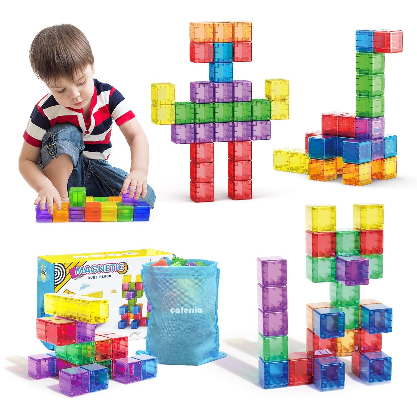 Caferria 48PCS Magnetic Blocks - 1.38-Inch Building Toys for Toddlers | STEM & Montessori