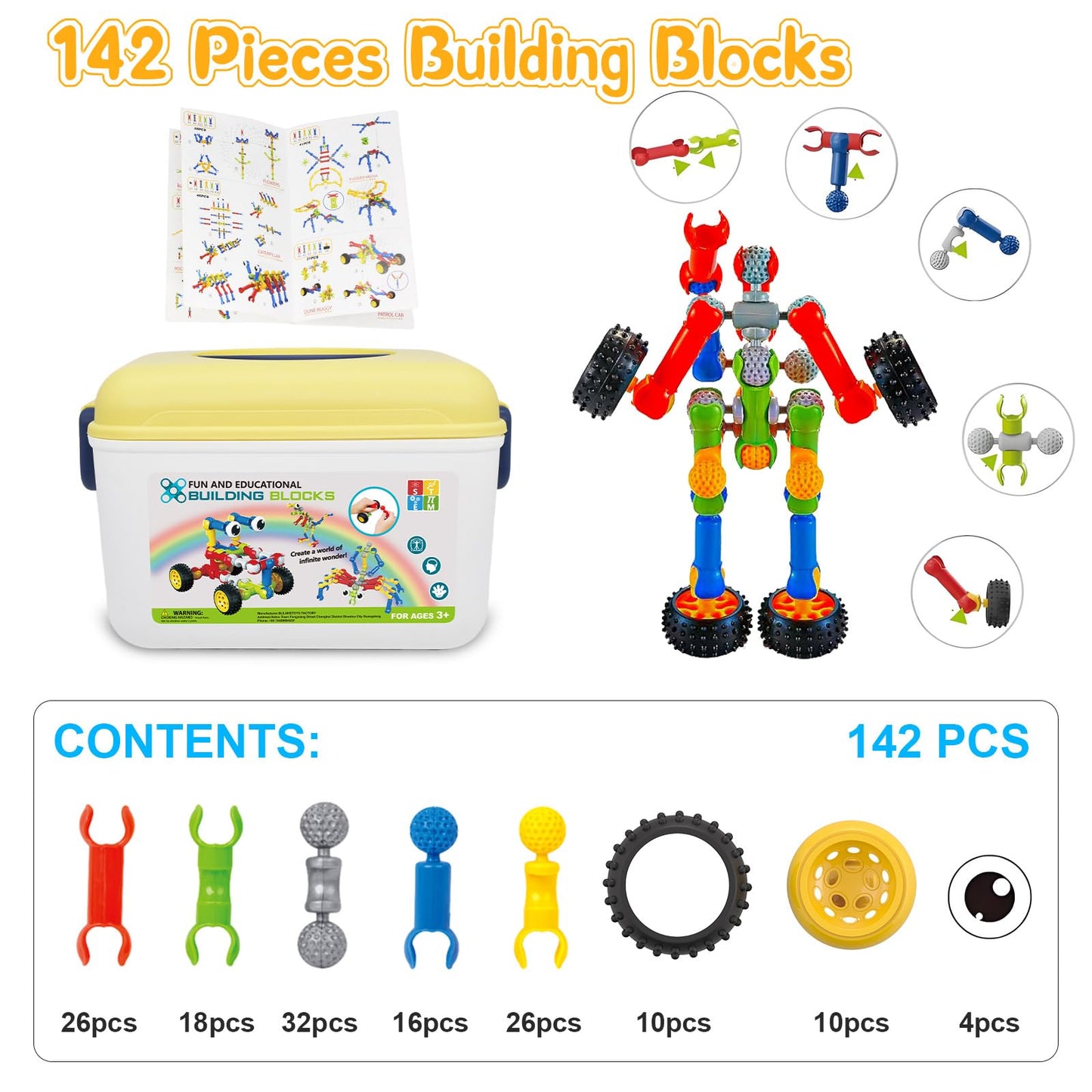 Caferria Building Blocks STEM Toys – 142 Pcs for 3–8 Years