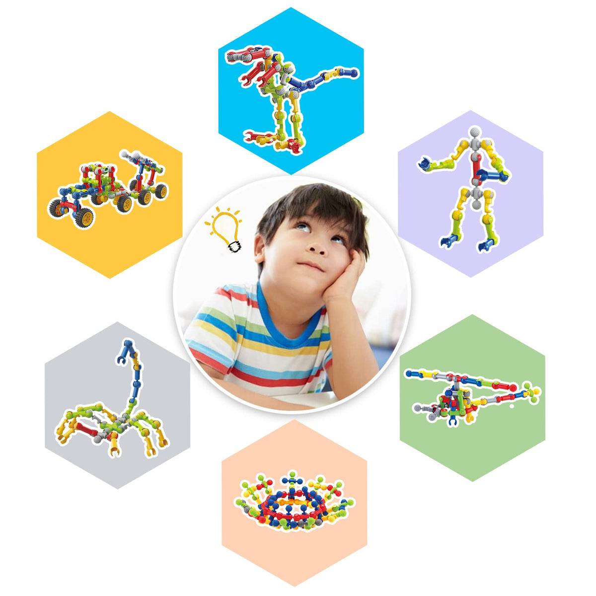Caferria 170-Piece Building Toys for Kids 4-8 with Storage Box | STEM Blocks & Idea Guide
