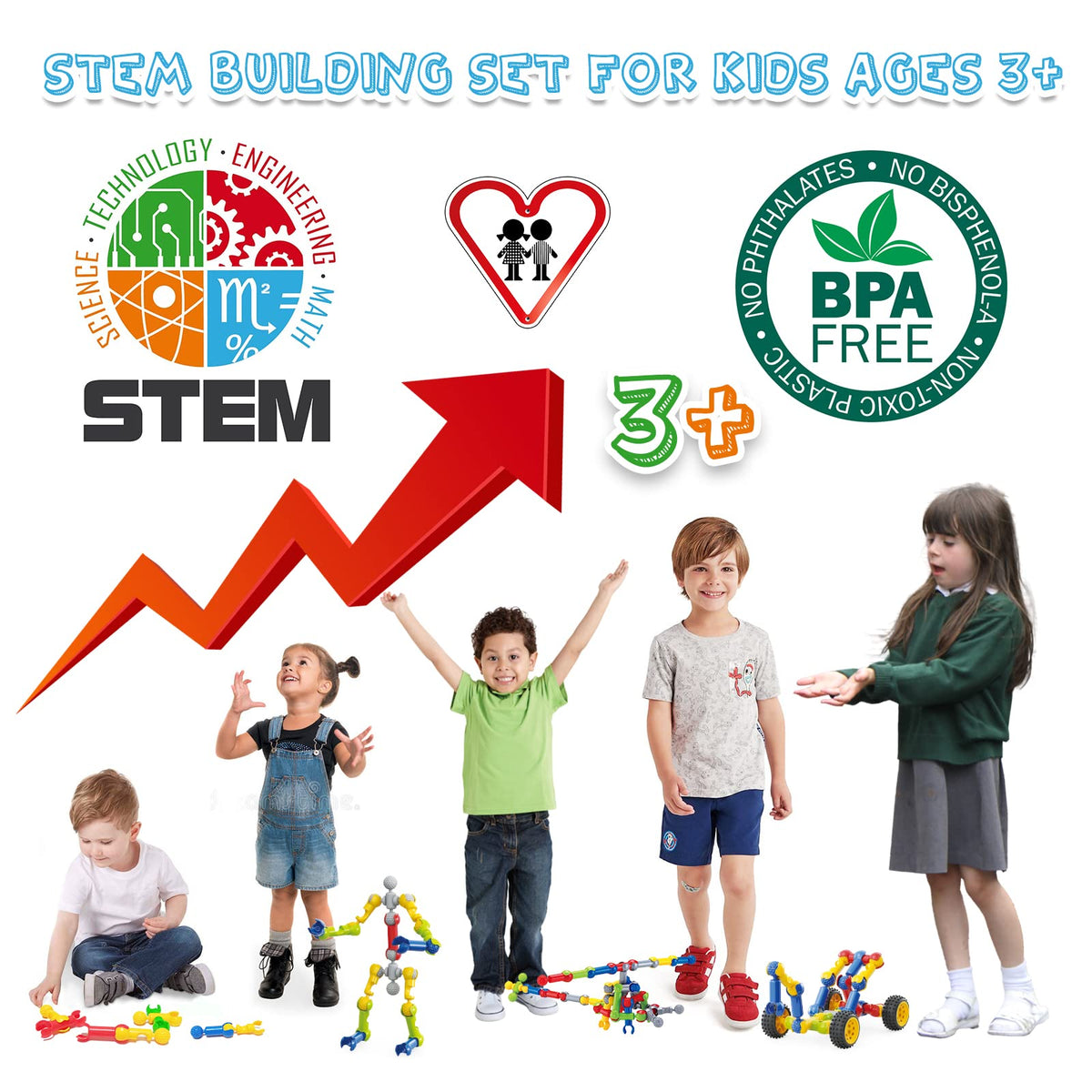 Caferria 170-Piece Building Toys for Kids 4-8 with Storage Box | STEM Blocks & Idea Guide