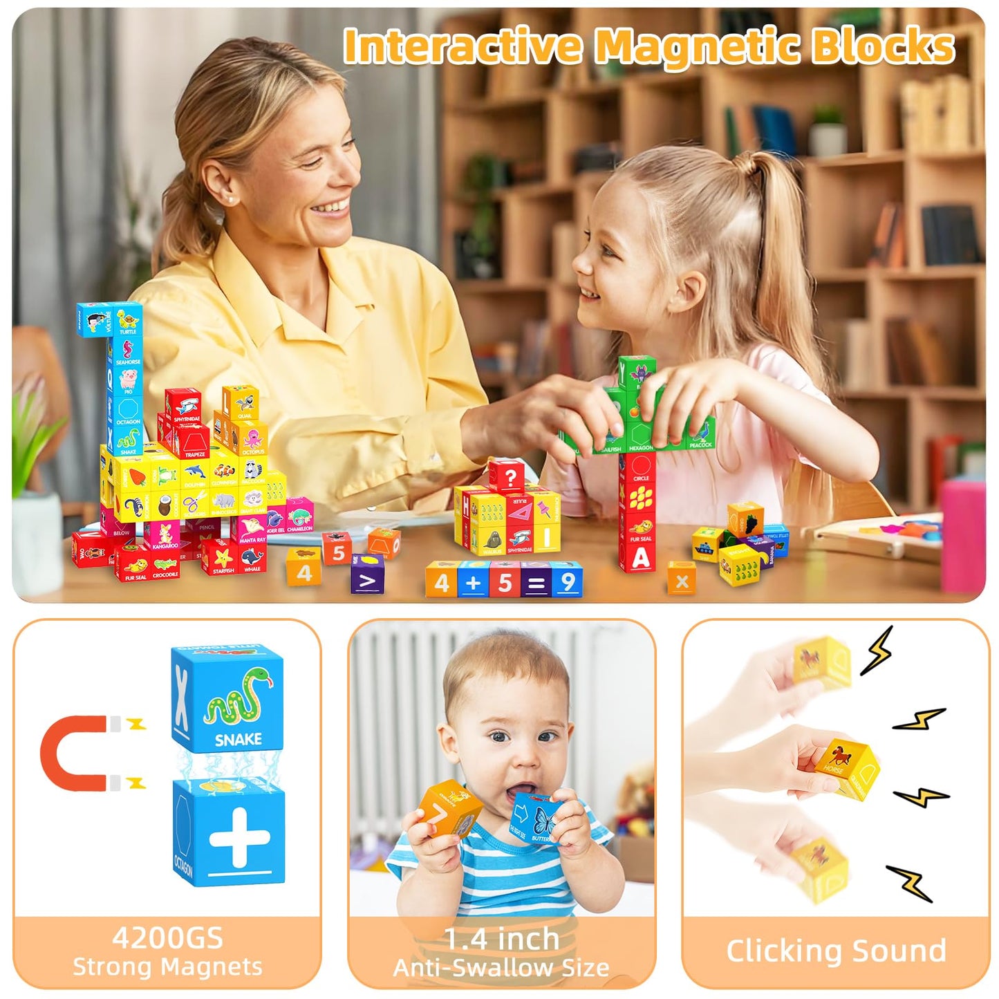 Caferria Magnetic Blocks for Toddlers 1-3 | 36-Piece STEM Learning Toys