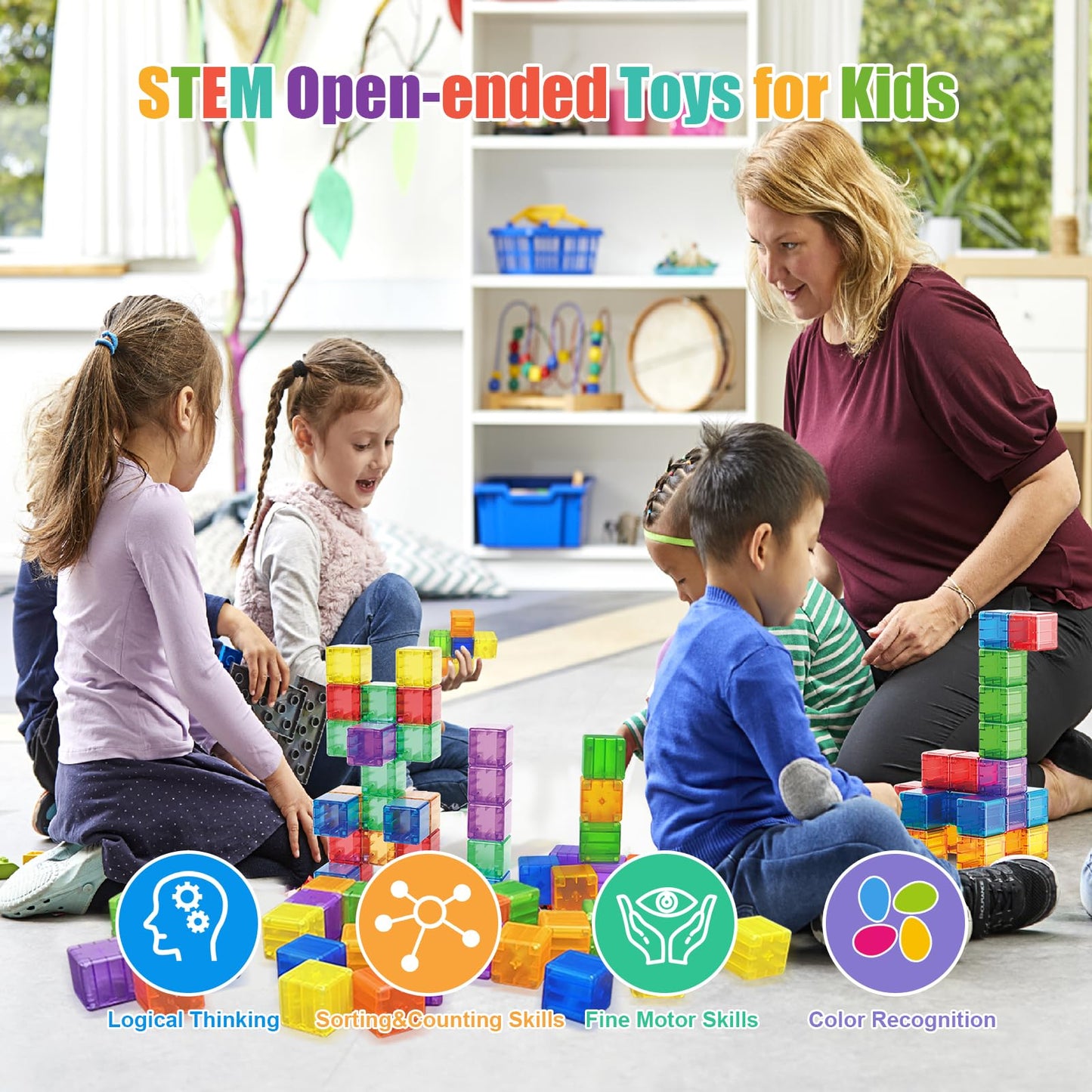 Caferria 48PCS Magnetic Blocks - 1.38-Inch Building Toys for Toddlers | STEM & Montessori