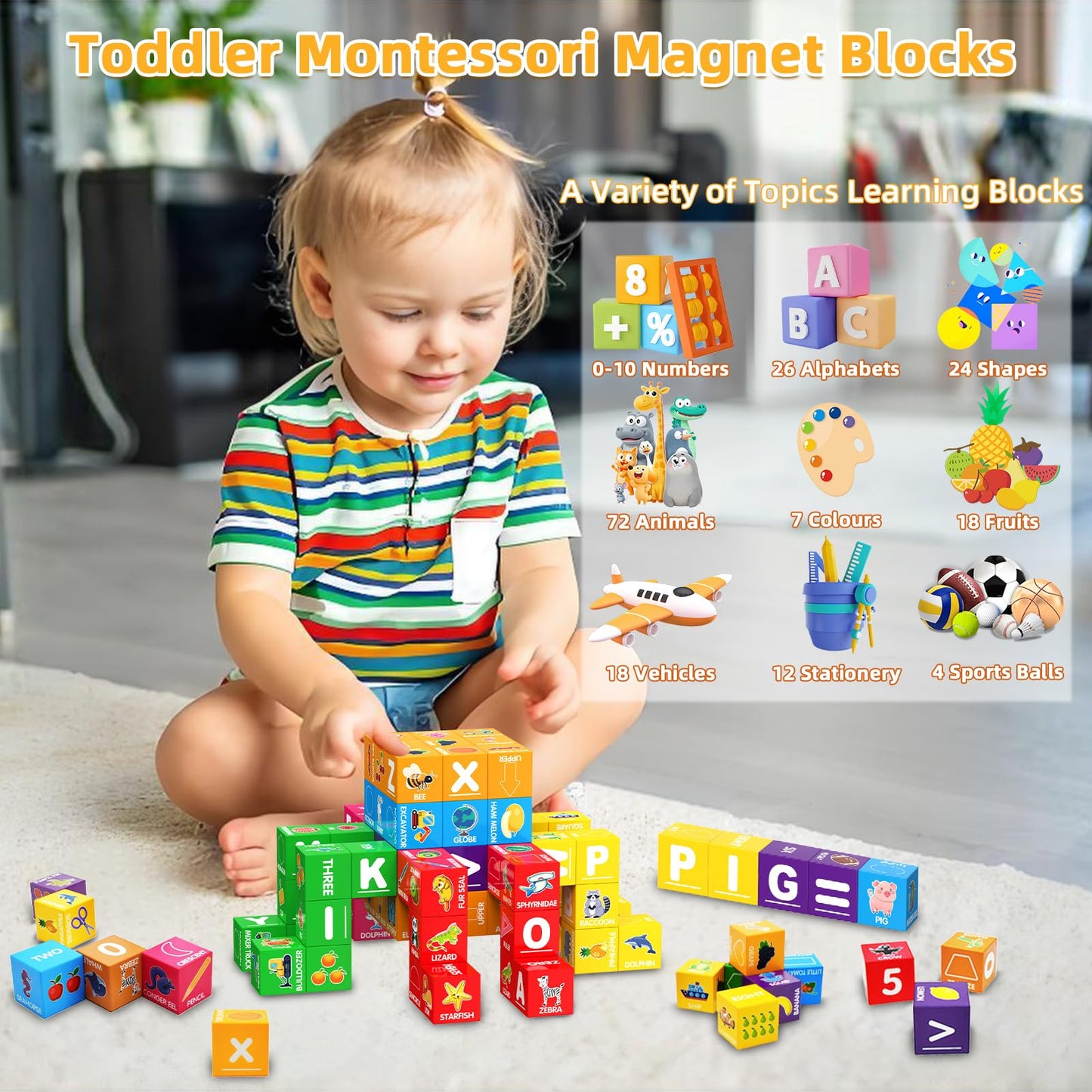 Caferria Magnetic Blocks for Toddlers 1-3 | 36-Piece STEM Learning Toys