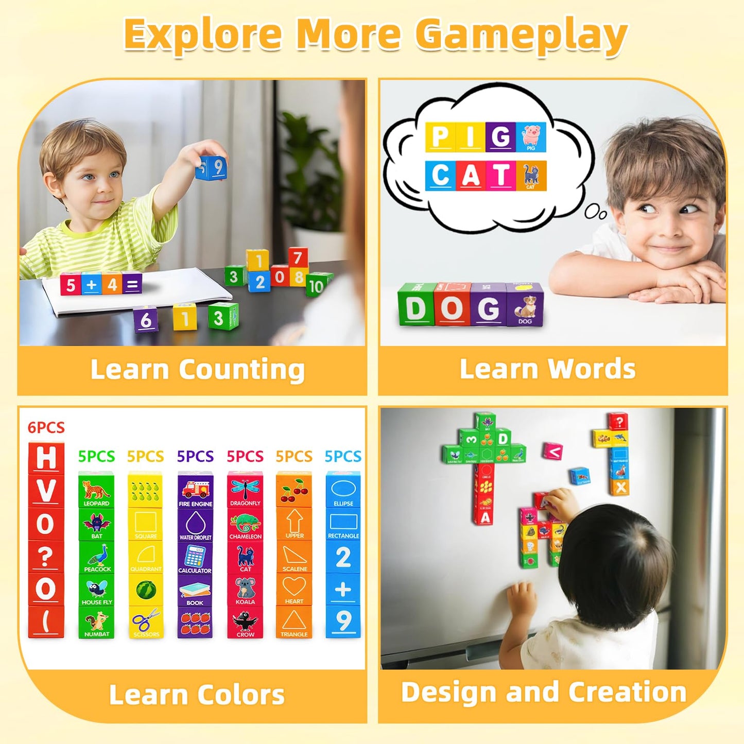 Caferria Magnetic Blocks for Toddlers 1-3 | 36-Piece STEM Learning Toys