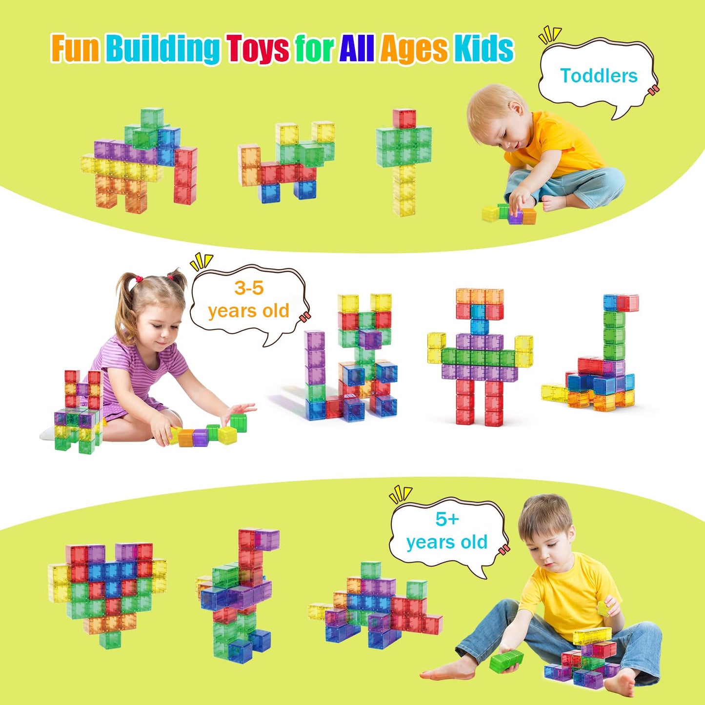 Caferria 48PCS Magnetic Blocks - 1.38-Inch Building Toys for Toddlers | STEM & Montessori