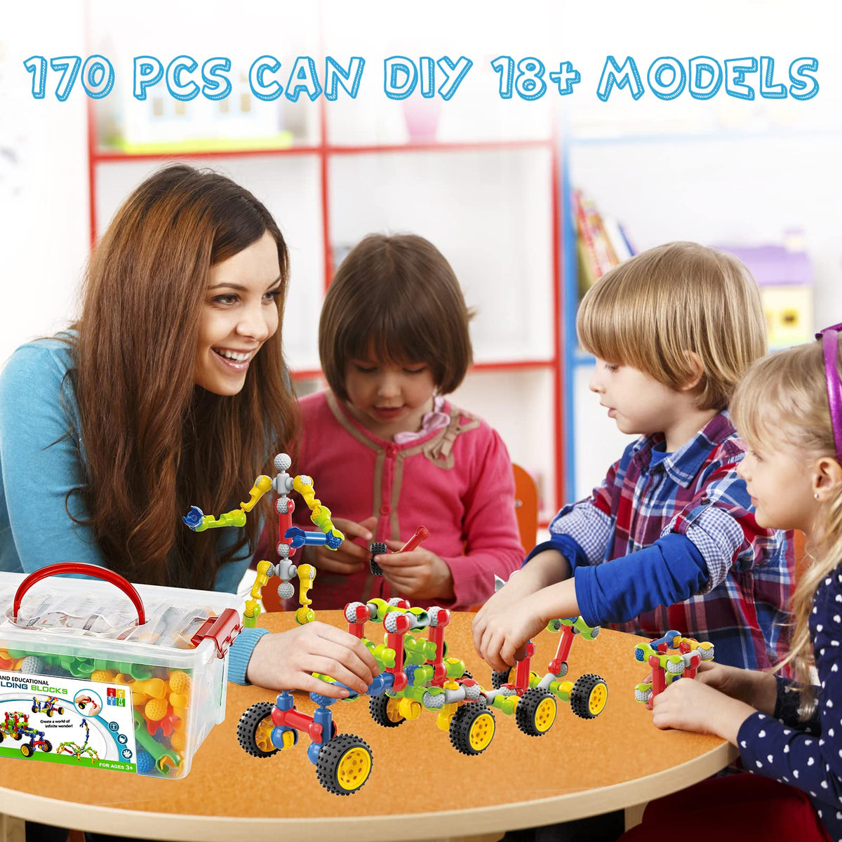 Caferria 170-Piece Building Toys for Kids 4-8 with Storage Box | STEM Blocks & Idea Guide
