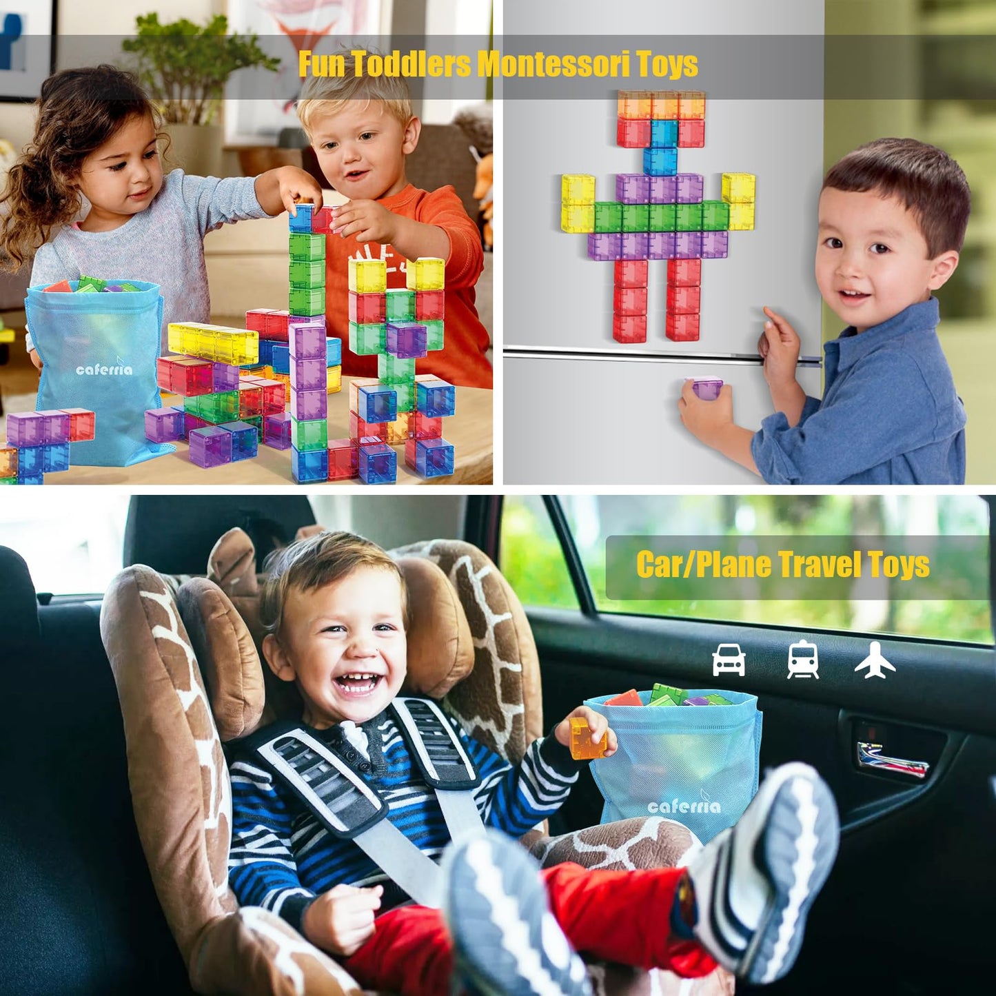 Caferria 48PCS Magnetic Blocks - 1.38-Inch Building Toys for Toddlers | STEM & Montessori