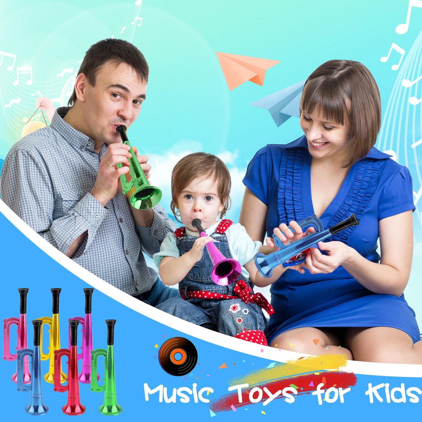 Cagemoga 18-Pack Kid Trumpet – 7-Inch Mini Trumpet Toys for Kids, Party Favors