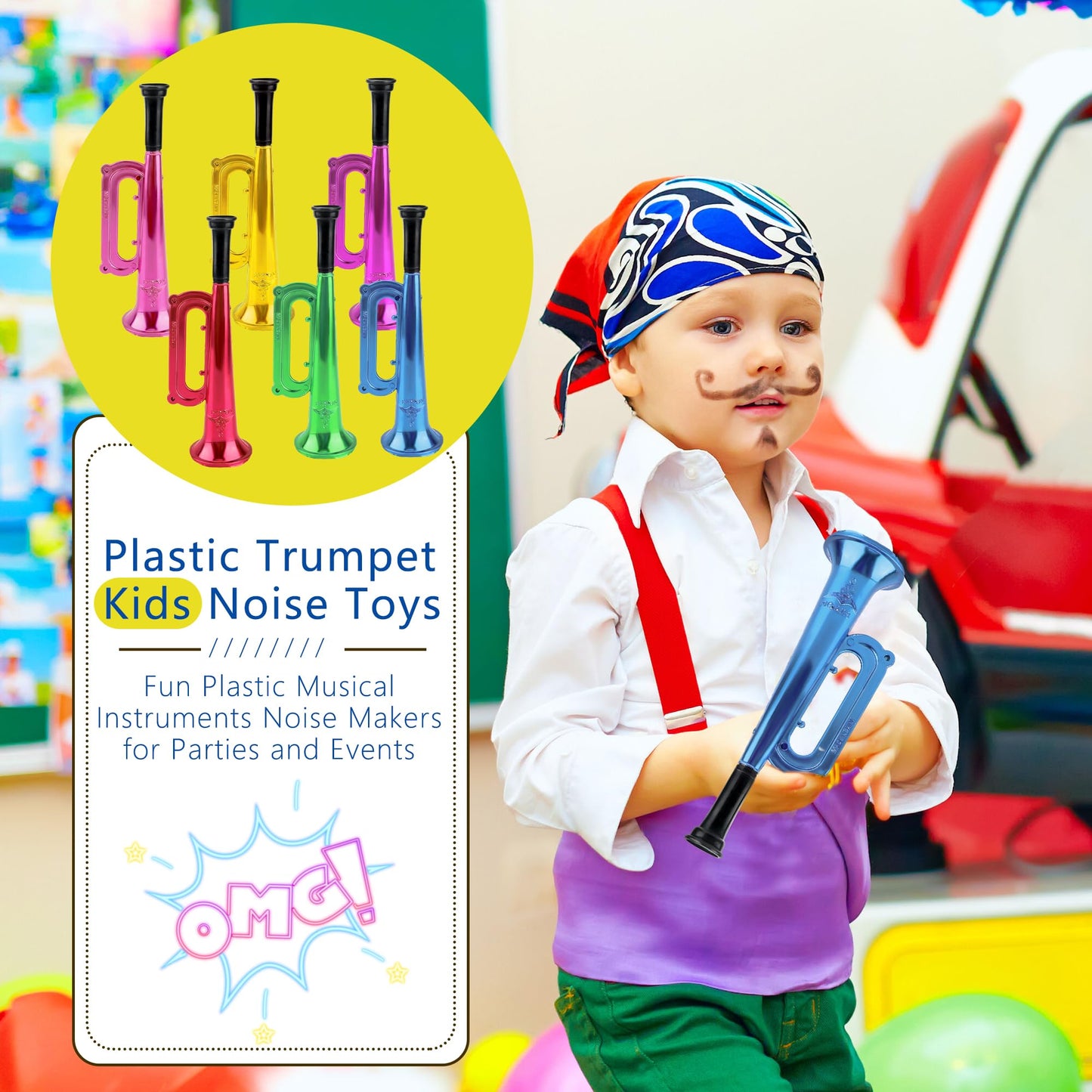 Cagemoga 18-Pack Kid Trumpet – 7-Inch Mini Trumpet Toys for Kids, Party Favors