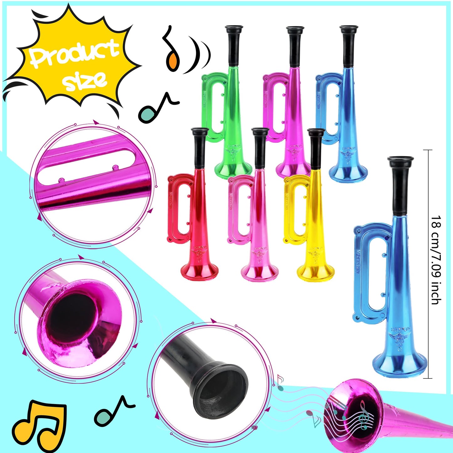 Cagemoga 18-Pack Kid Trumpet – 7-Inch Mini Trumpet Toys for Kids, Party Favors