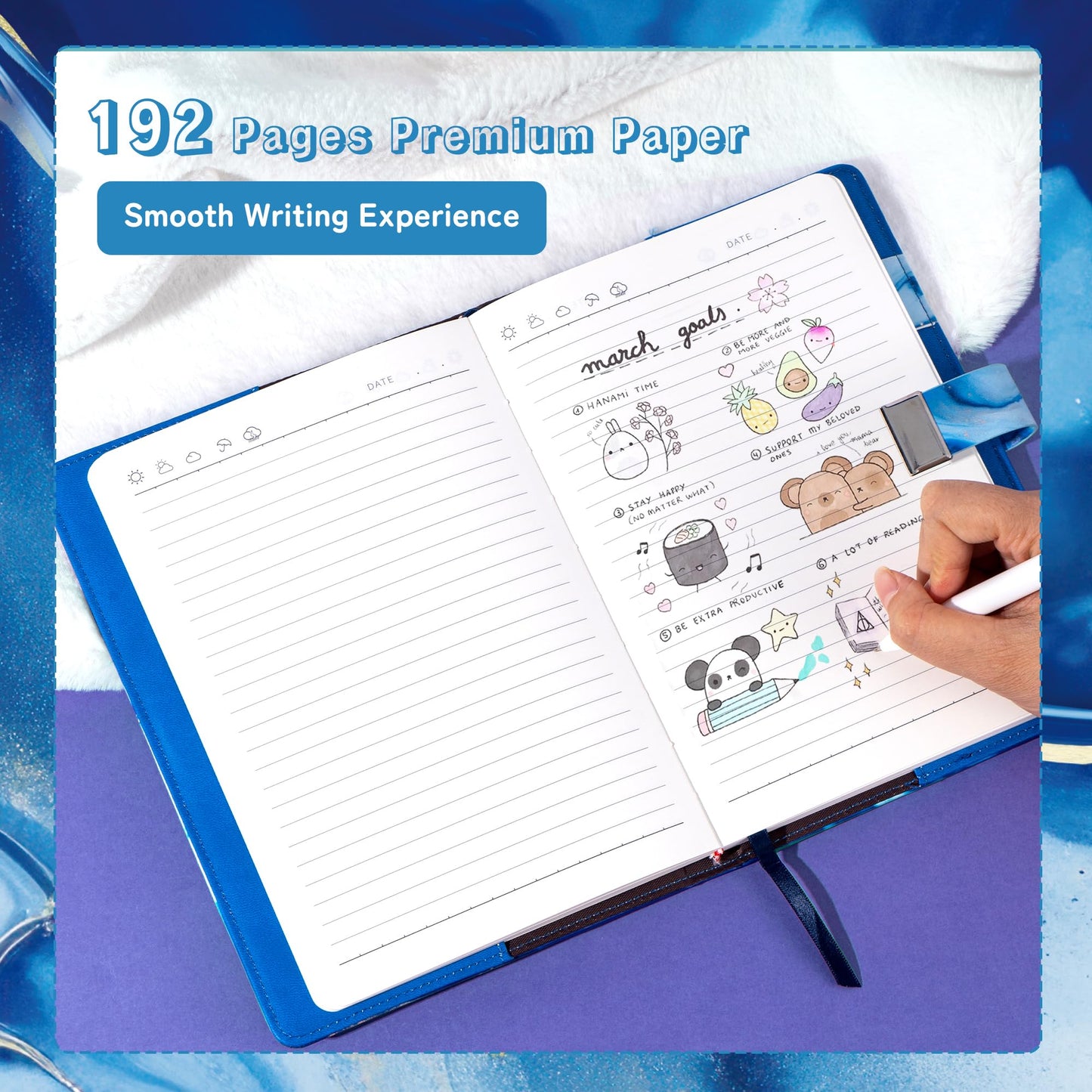 CAGIE Locked Diary for Girls – A5 Password Journal with 3-Digit Code, Refillable Pages, Blue