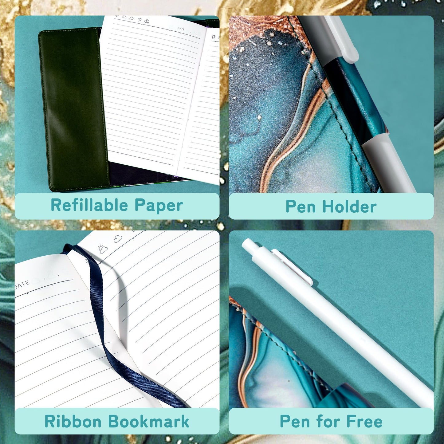 CAGIE Diary with Lock for Girls - A5 Password Locked Journal, Refillable Lined Pages (Green)