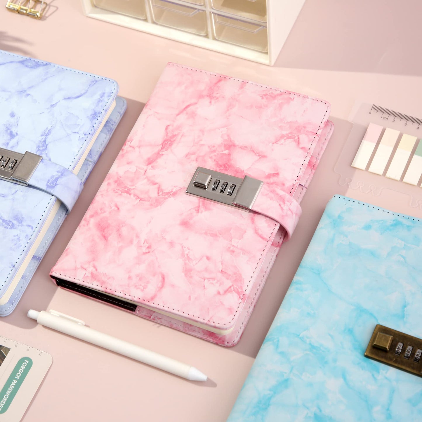 CAGIE Marble Diary with Lock – Pink A5, 192-Page Waterproof Password Journal