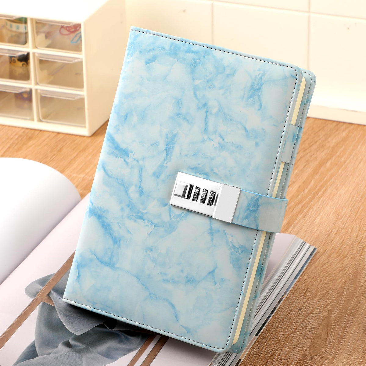 CAGIE Marble Diary with Lock – A5 Waterproof Locked Journal for Girls & Women, 192 Pages, Pen Included