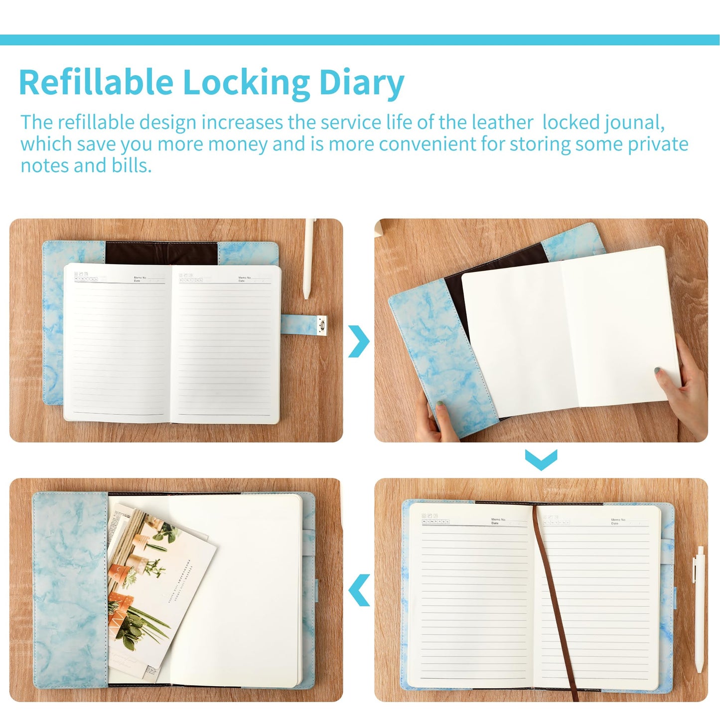 CAGIE Marble Diary with Lock – A5 Waterproof Locked Journal for Girls & Women, 192 Pages, Pen Included