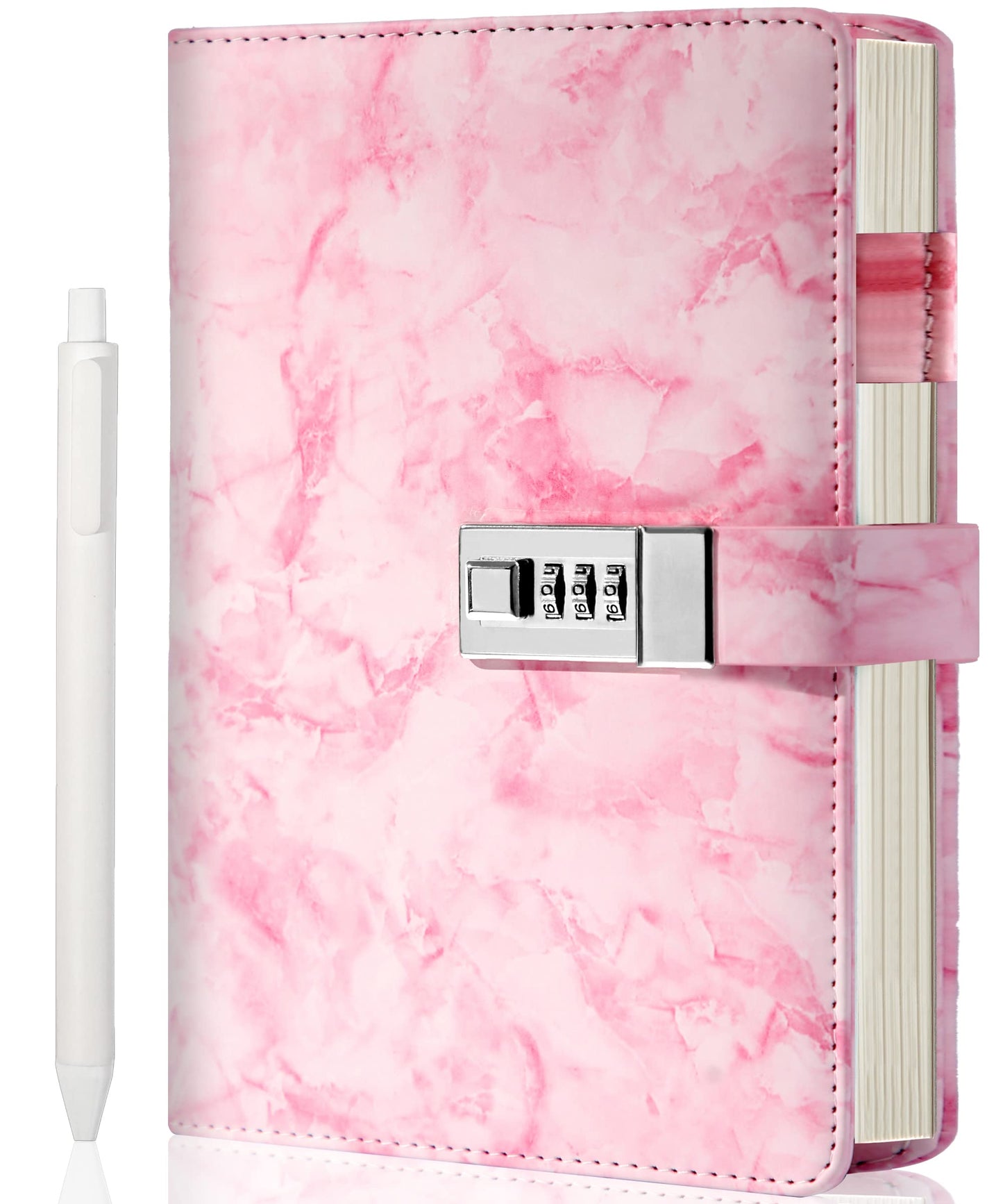 CAGIE Marble Diary with Lock – Pink A5, 192-Page Waterproof Password Journal