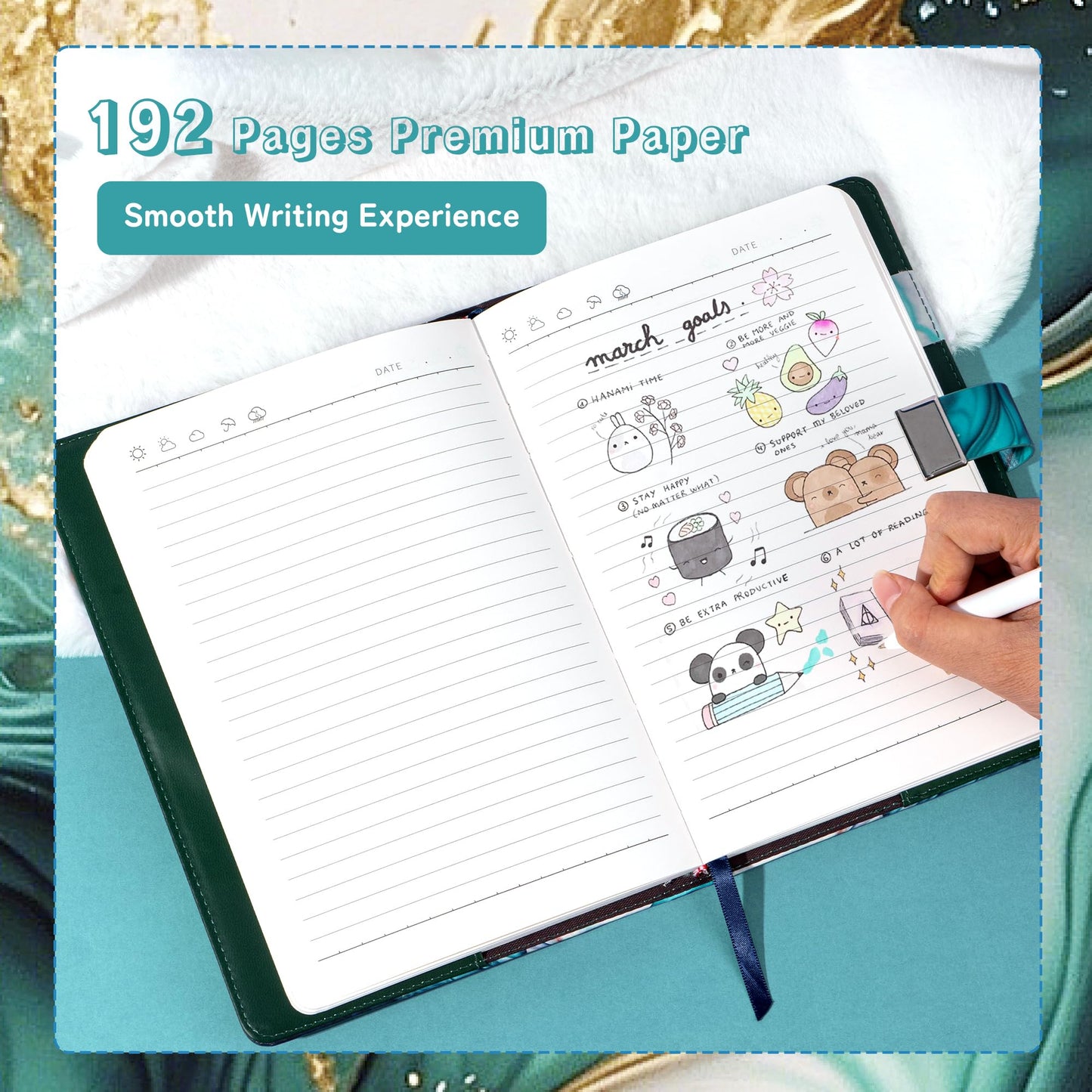CAGIE Diary with Lock for Girls - A5 Password Locked Journal, Refillable Lined Pages (Green)