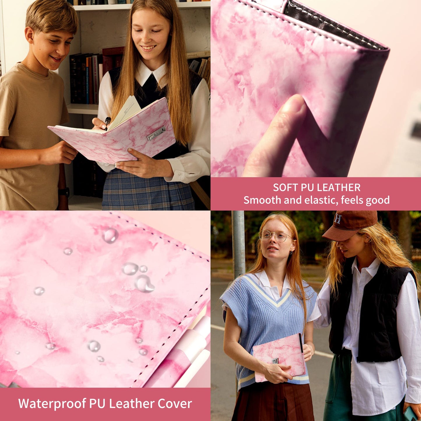 CAGIE 2 Pack Marble Diary with Lock for Girls and Women | Password Locked Journal, 192 Pages, A5 Purple Pink