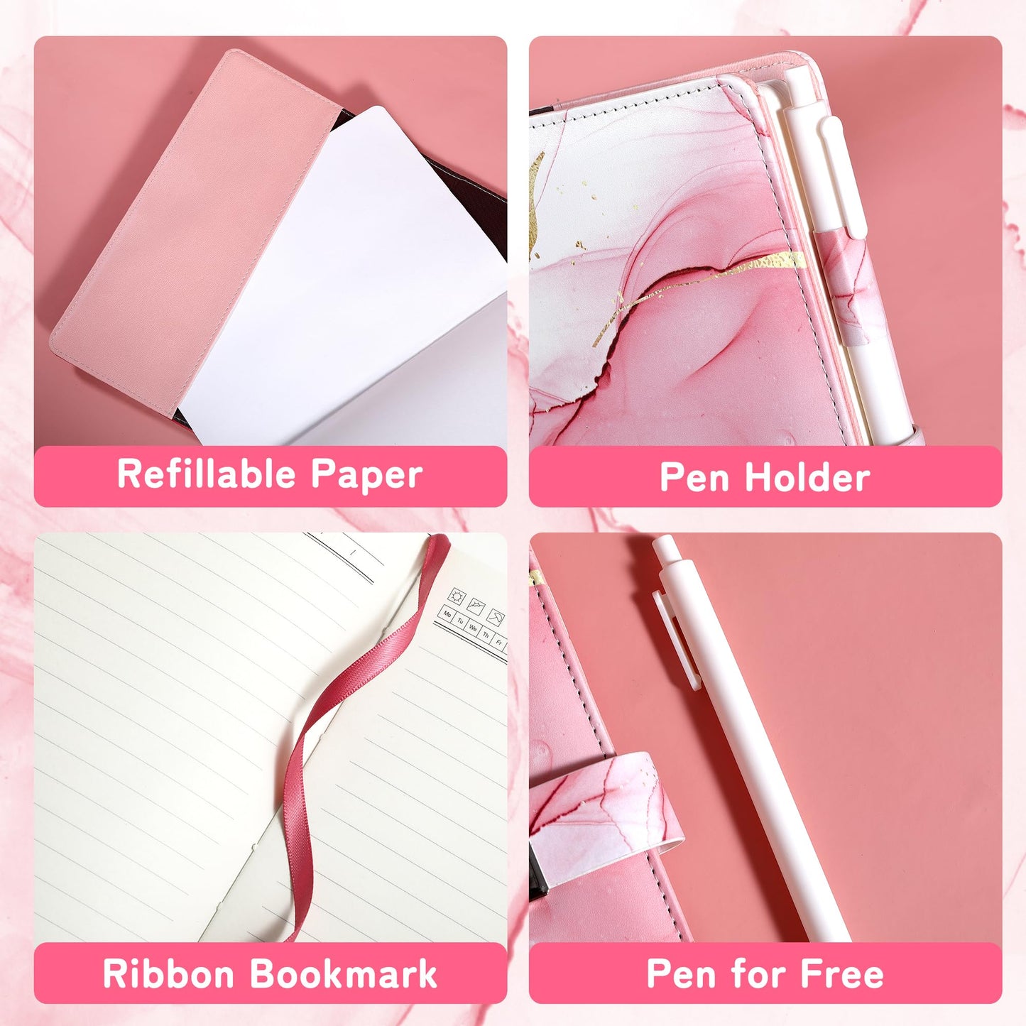 CAGIE Diary with Lock for Girls – A5 Refillable Locked Journal Kit, Pink