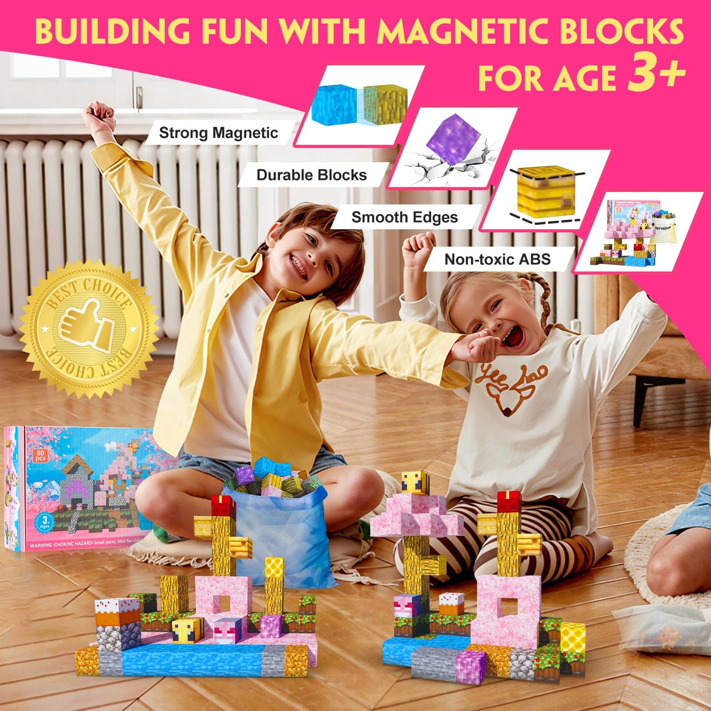 Cagwulle Building Blocks Toy – 80pc Magnetic 3D Cubes for STEM & Creative Play