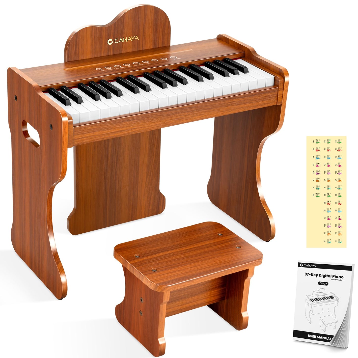 CAHAYA Kids Piano Keyboard Wooden – 37 Keys, 3 Octaves, Touch Controls, Safe MDF