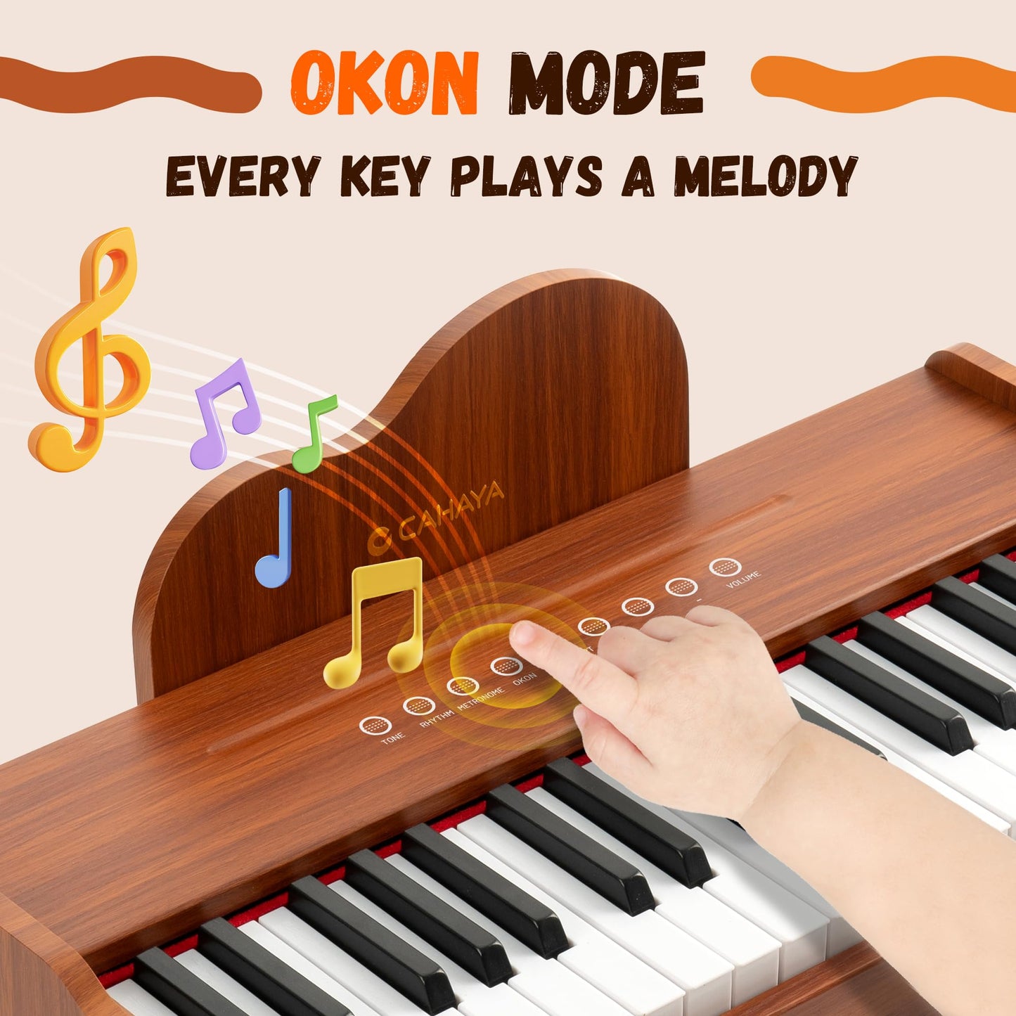 CAHAYA Kids Piano Keyboard Wooden – 37 Keys, 3 Octaves, Touch Controls, Safe MDF