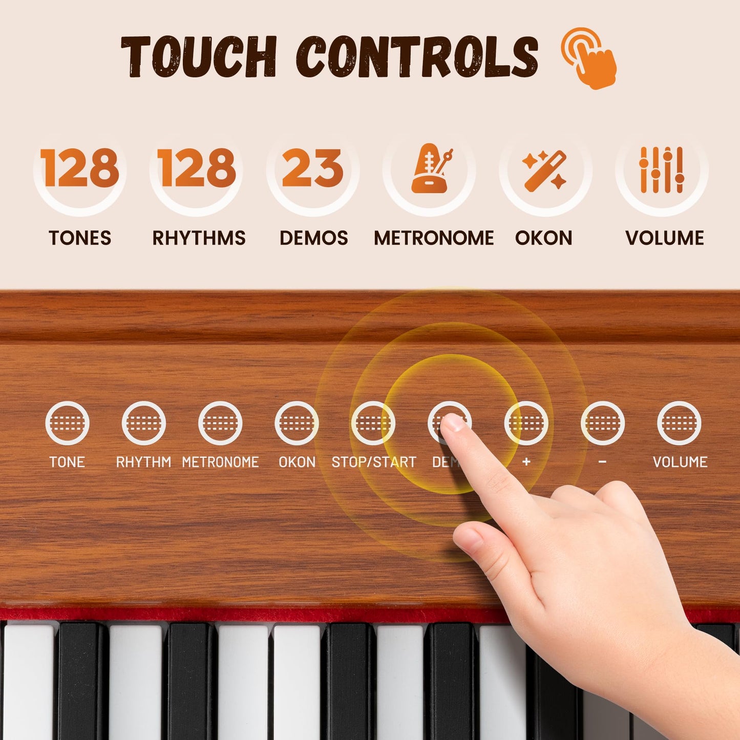 CAHAYA Kids Piano Keyboard Wooden – 37 Keys, 3 Octaves, Touch Controls, Safe MDF