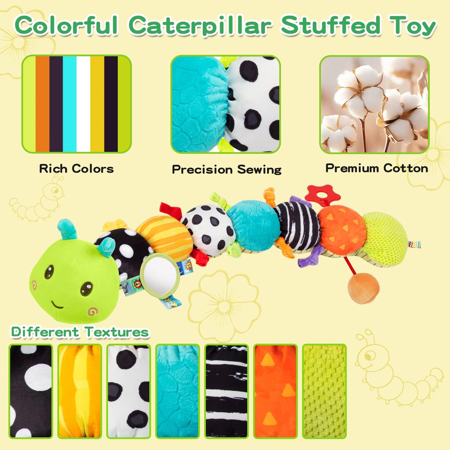 CAHILON Baby Sensory Toys 0-18 Months | 5-in-1 Musical Plush Caterpillar