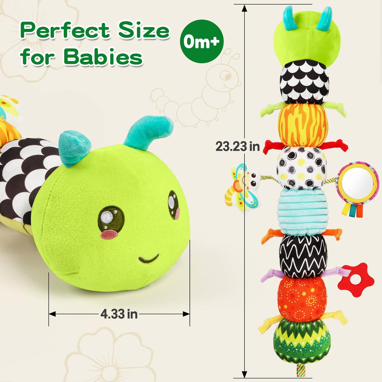 CAHILON Baby Toys Musical Caterpillar for 0-12 Months | Tummy Time, Mirror, Crinkle & Rattle