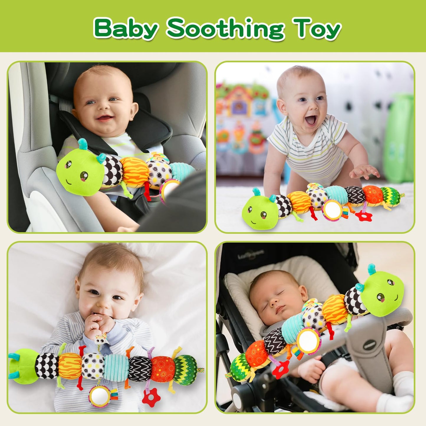 CAHILON Baby Toys Musical Caterpillar for 0-12 Months | Tummy Time, Mirror, Crinkle & Rattle