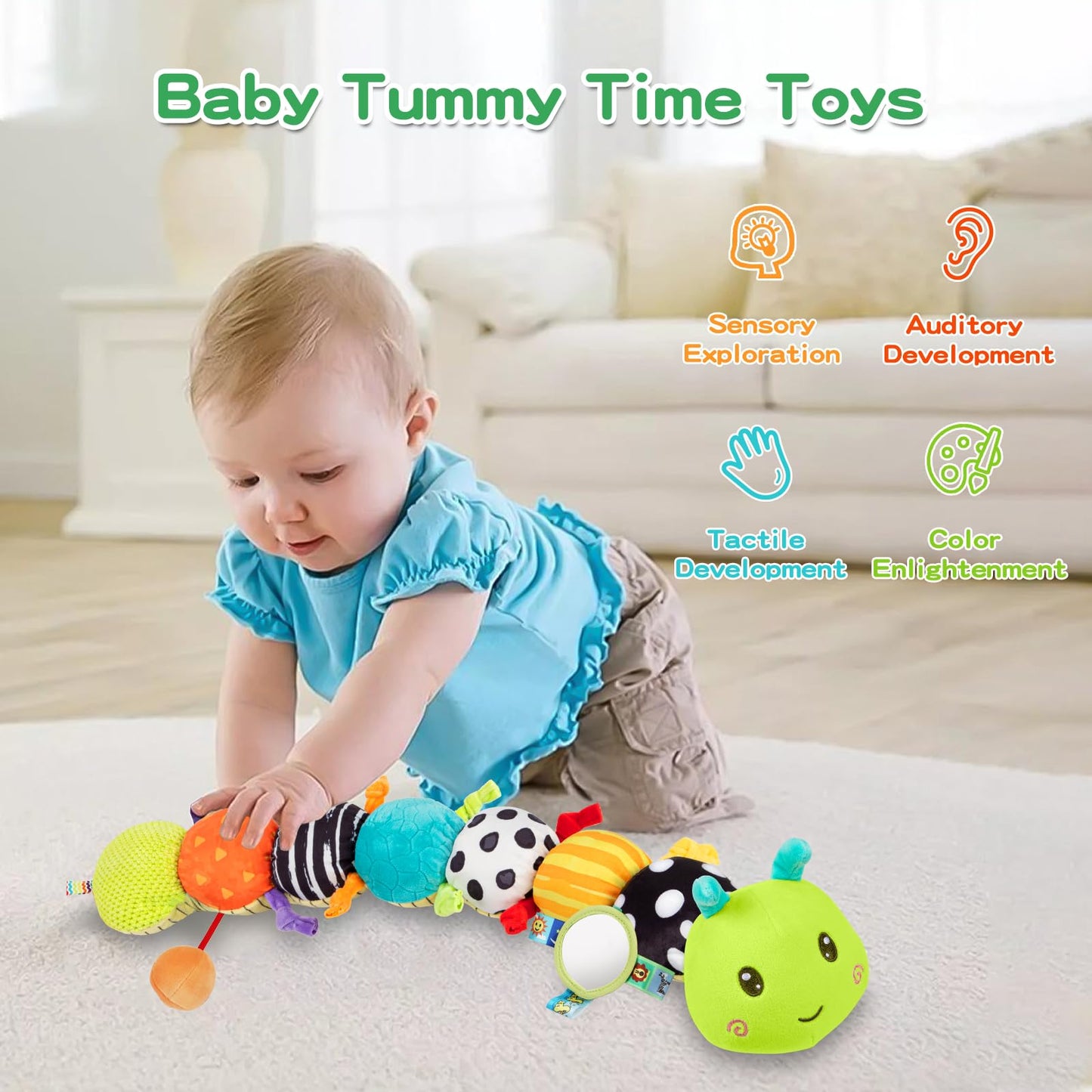 CAHILON Baby Sensory Toys 0-18 Months | 5-in-1 Musical Plush Caterpillar