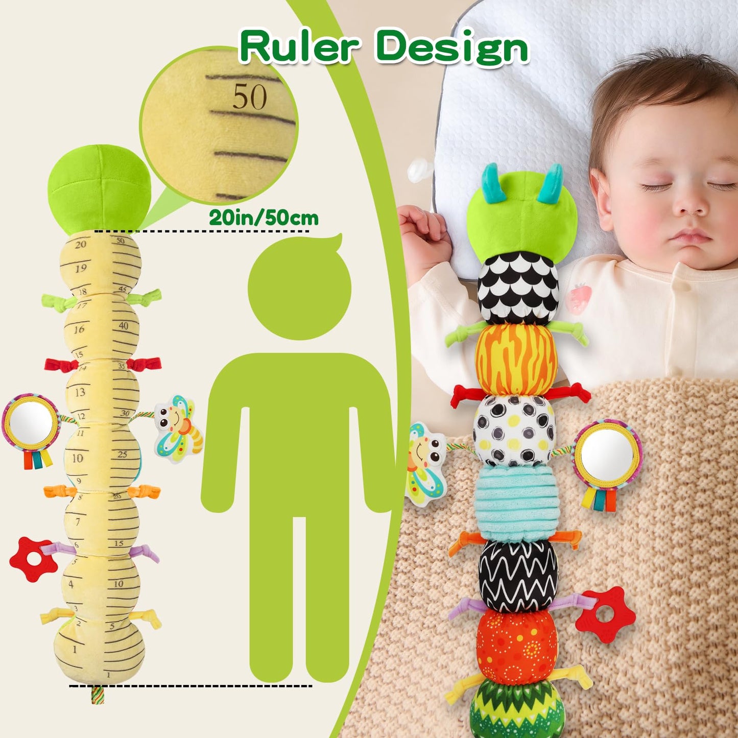 CAHILON Baby Toys Musical Caterpillar for 0-12 Months | Tummy Time, Mirror, Crinkle & Rattle