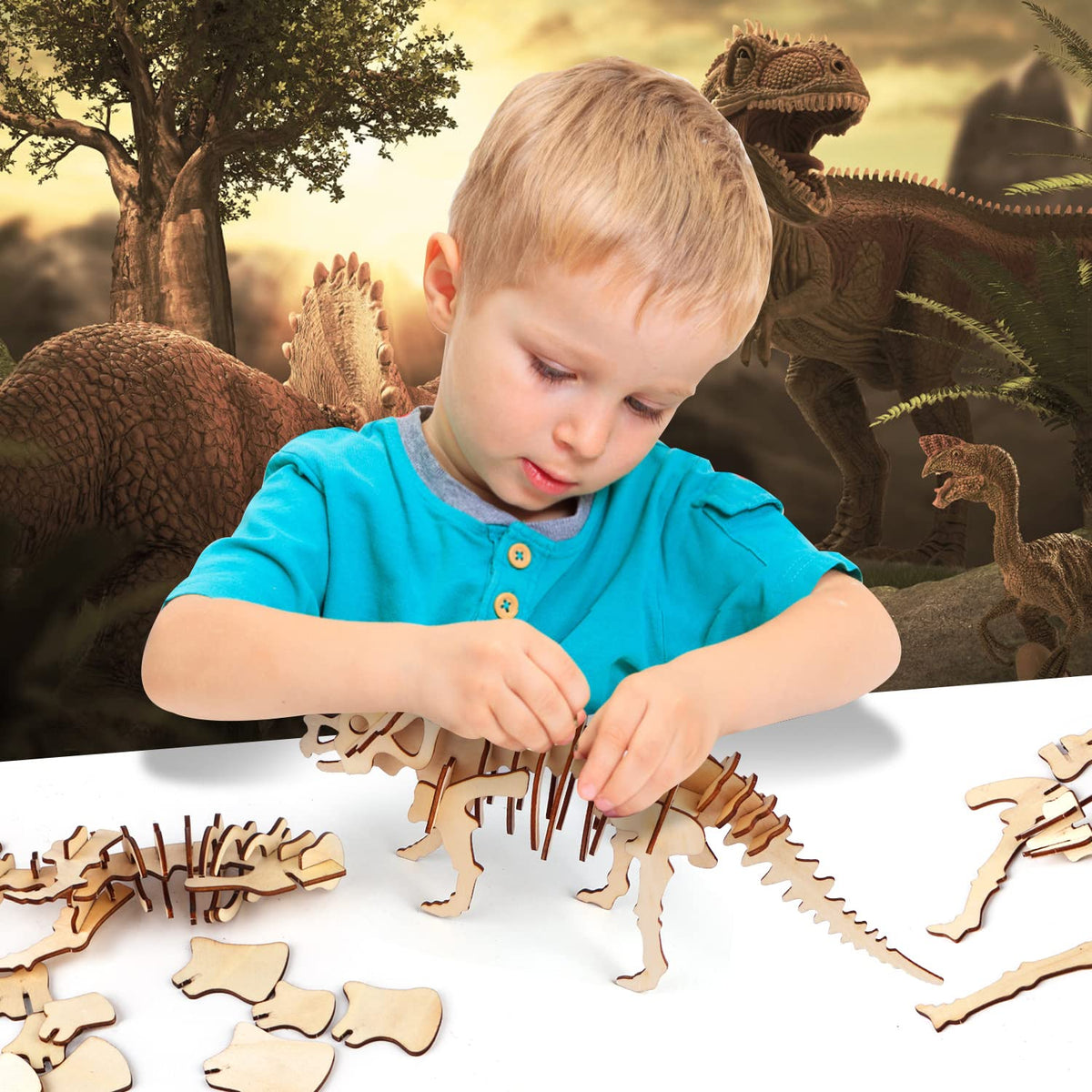 Calary 3D Wooden Dinosaur Puzzle — Set of 6 | DIY for Kids & Adults