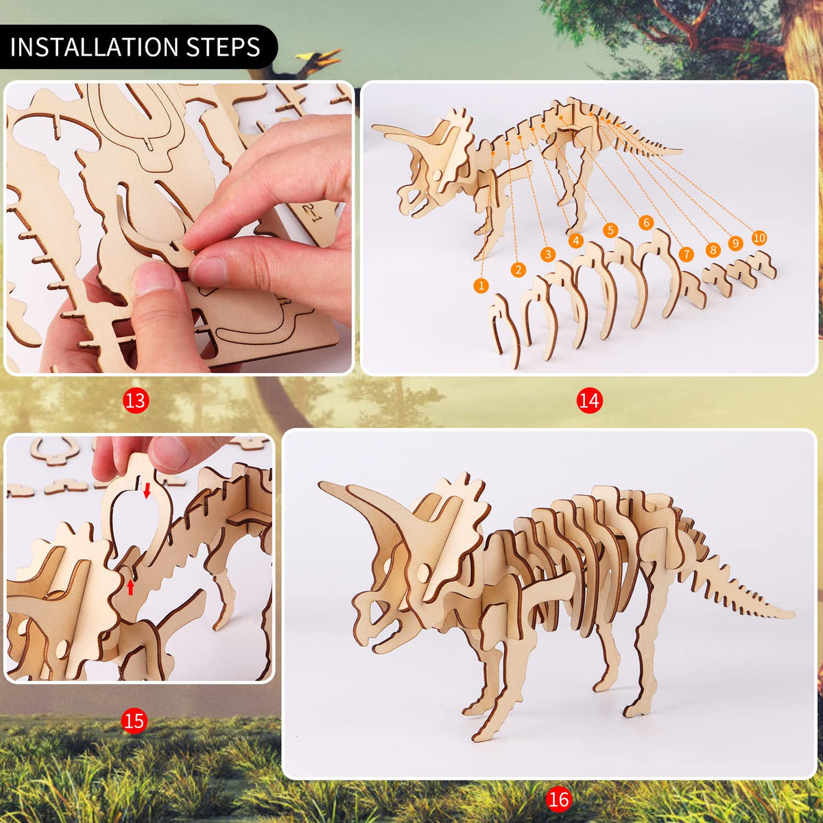 Calary 3D Wooden Dinosaur Puzzle — Set of 6 | DIY for Kids & Adults