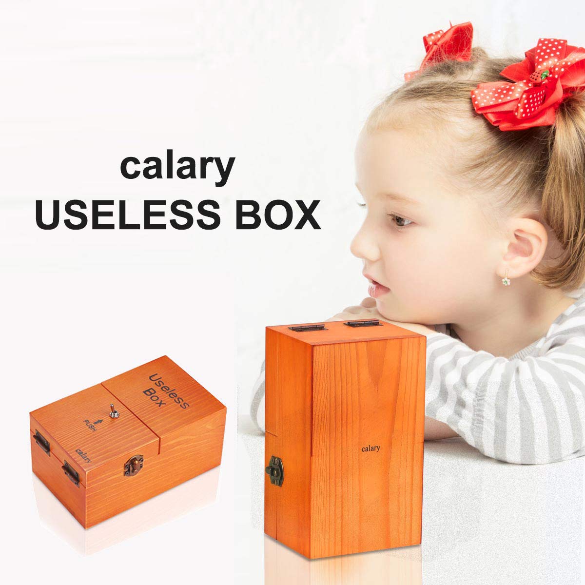 Calary Useless Box – Fully Assembled Wooden Box with Push Button (Brown)