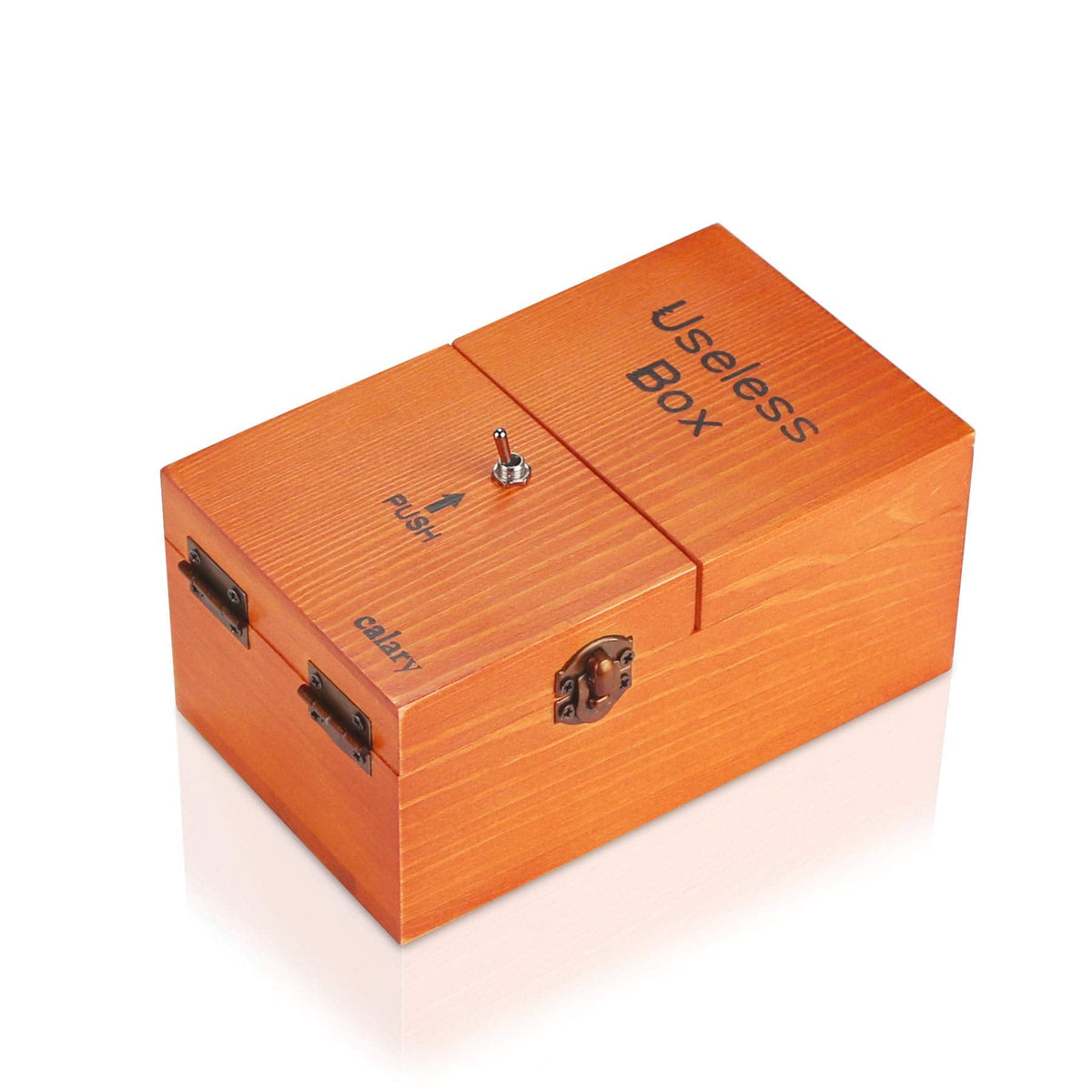 Calary Useless Box – Fully Assembled Wooden Box with Push Button (Brown)