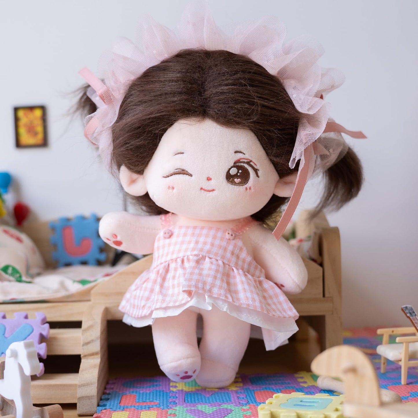 CALEMBOU Plush Doll Winkii 20cm – Cute Dress-Up Doll, Kawaii Anime Plush Toy