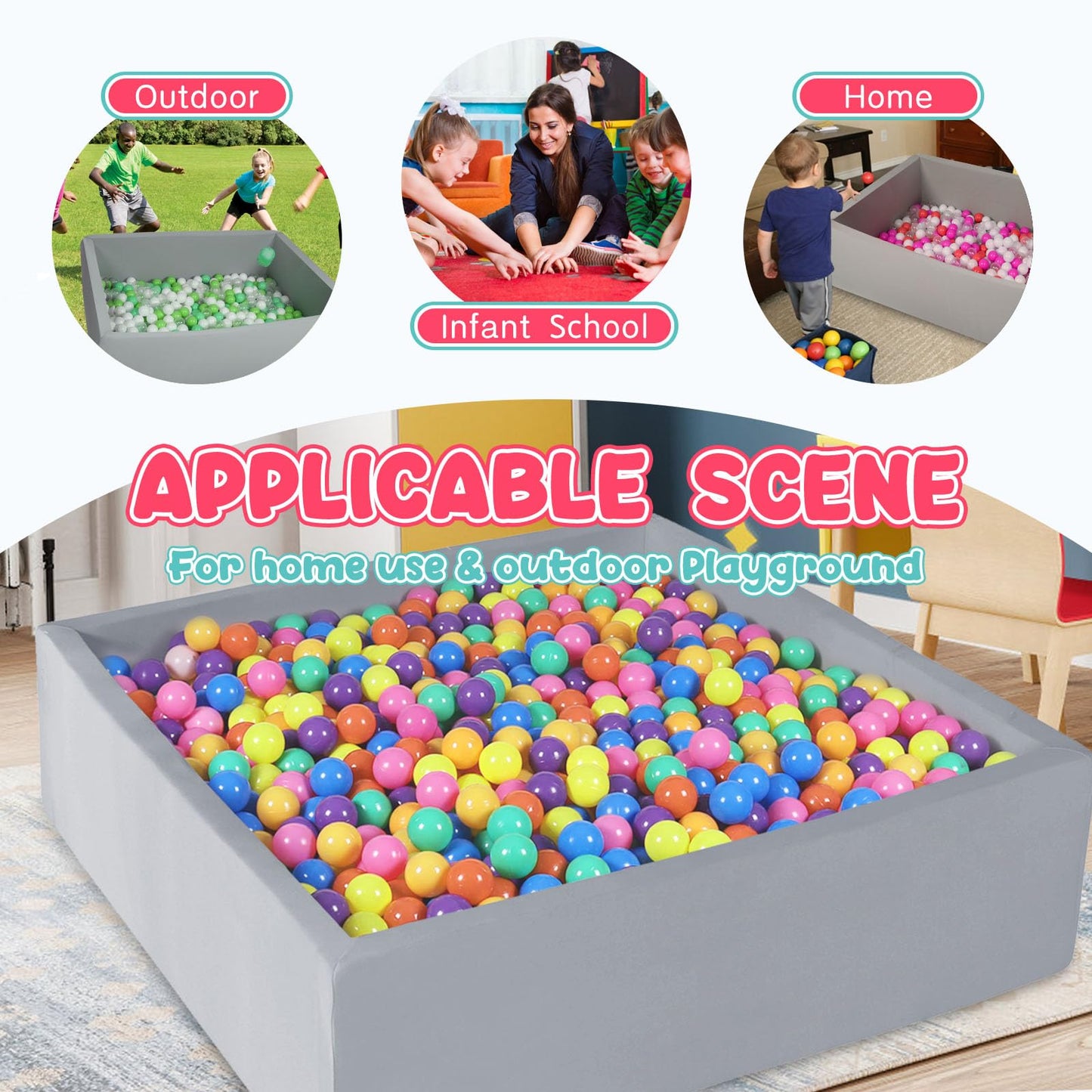 CALEPTONG Foam Ball Pit for Toddlers — Large 47.2 in Square Play Area