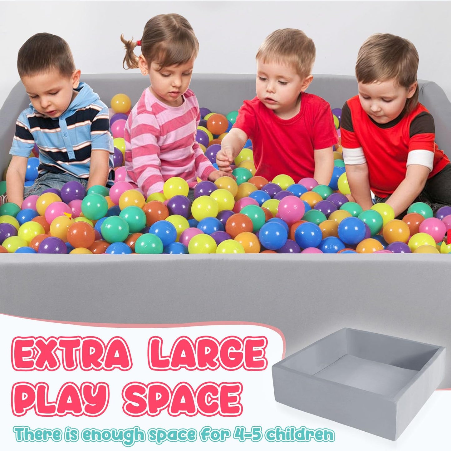 CALEPTONG Foam Ball Pit for Toddlers — Large 47.2 in Square Play Area