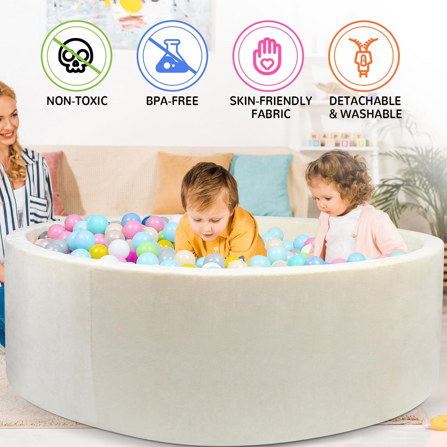 CALEPTONG Foam Ball Pit for Toddlers – Extra Large 47.2-inch Round Playpen in Soft Coral Fleece