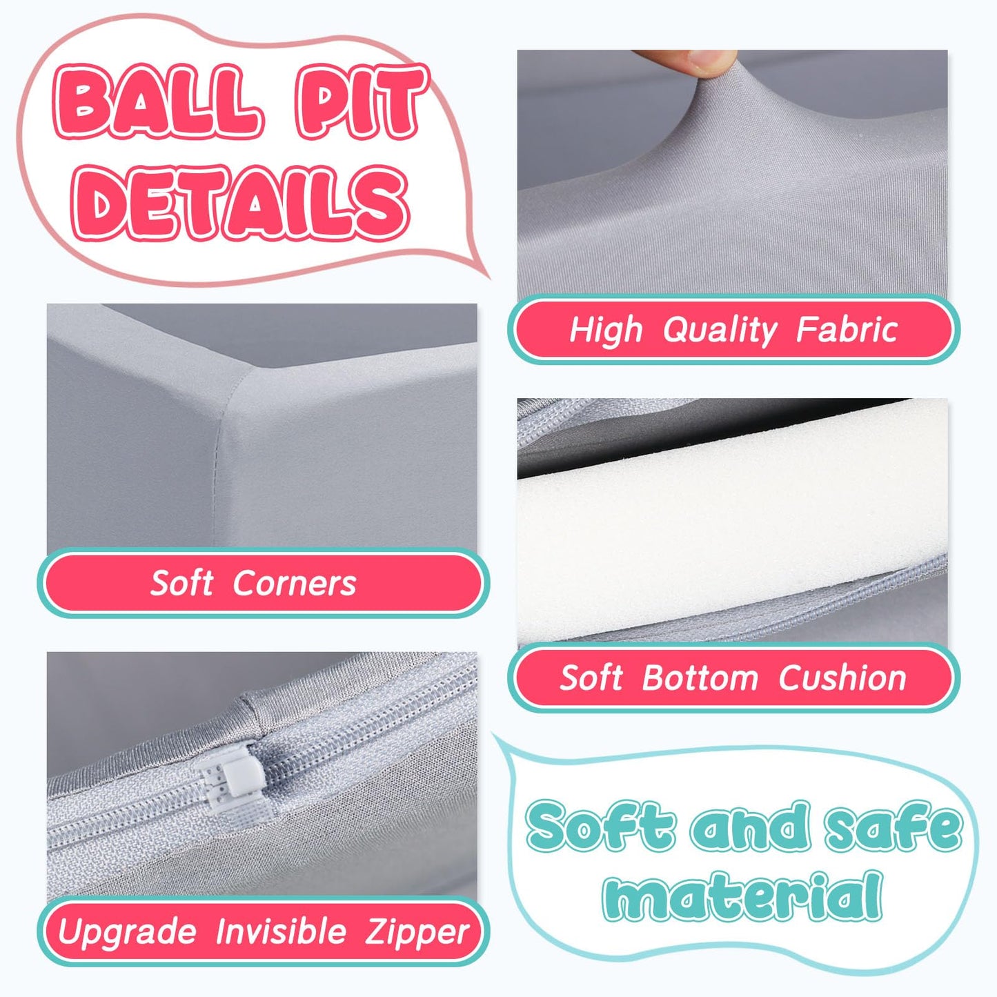 CALEPTONG Foam Ball Pit for Toddlers — Large 47.2 in Square Play Area