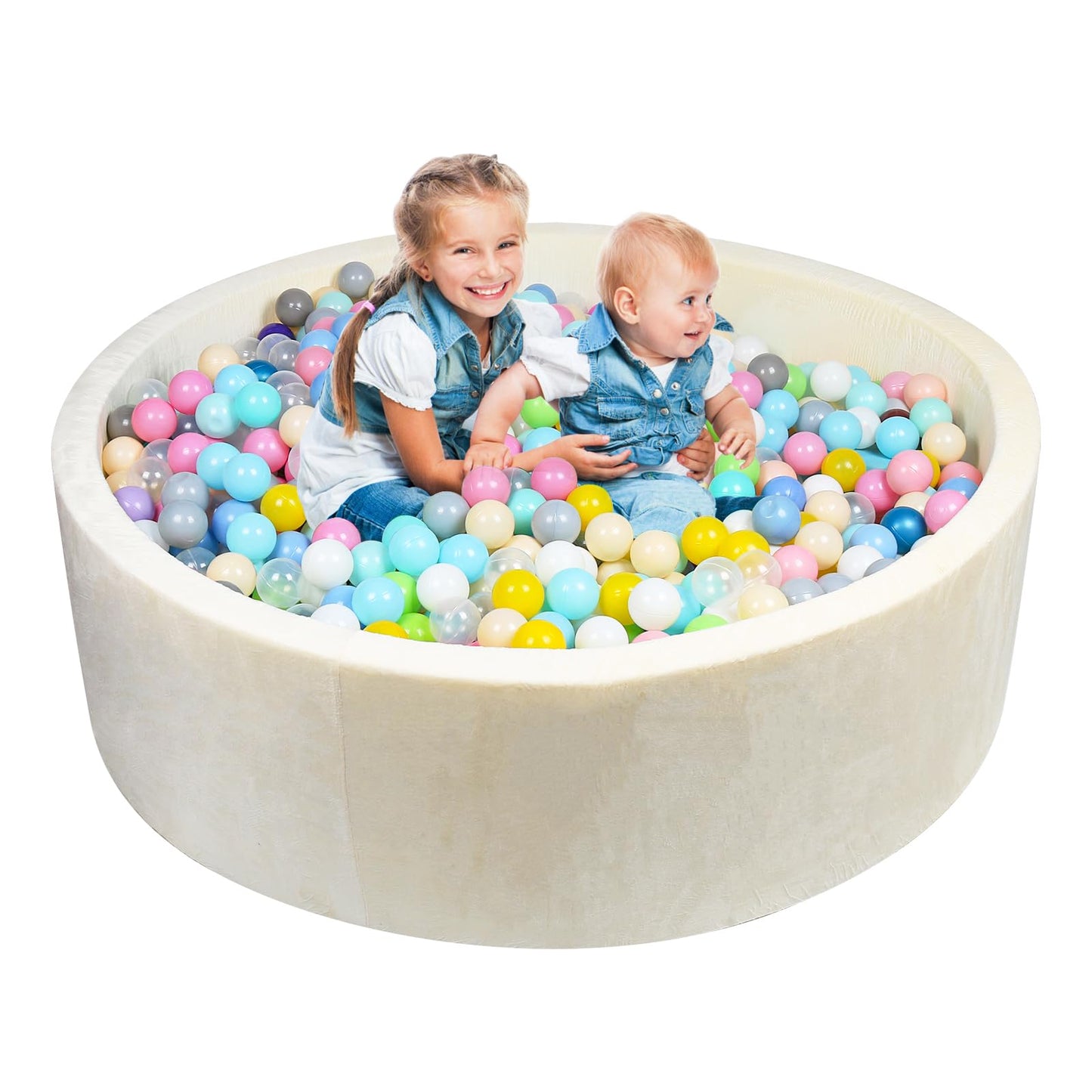 CALEPTONG Foam Ball Pit for Toddlers – Extra Large 47.2-inch Round Playpen in Soft Coral Fleece