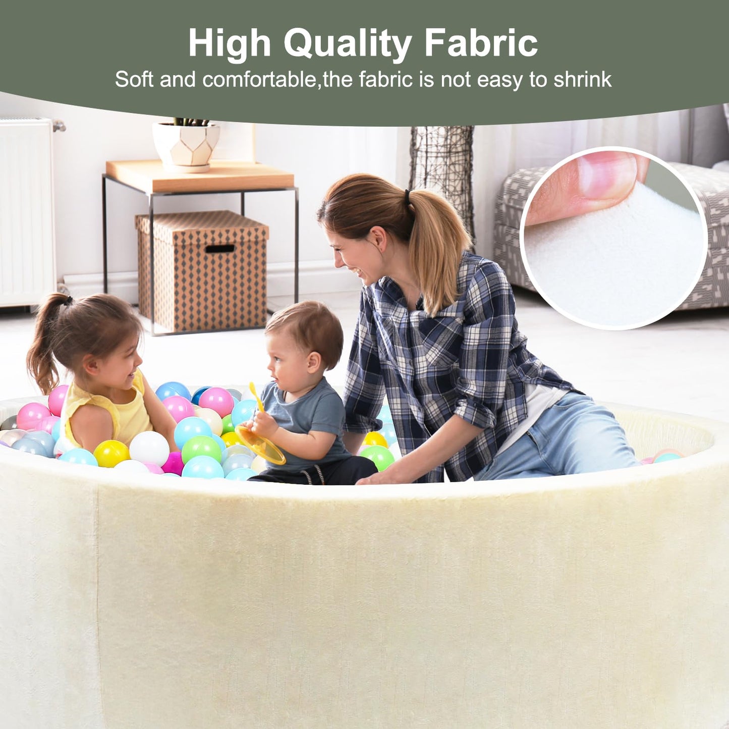 CALEPTONG Foam Ball Pit for Toddlers – Extra Large 47.2-inch Round Playpen in Soft Coral Fleece
