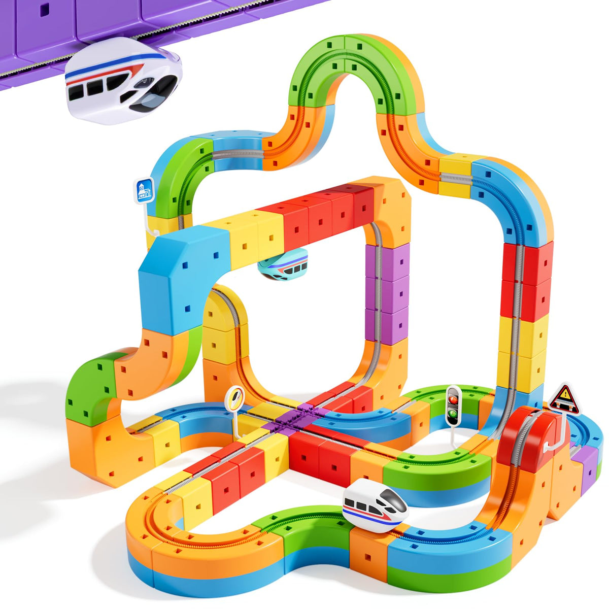 CalfQueen KlickRail Electric Train Set – 88-Piece Flexible Race Track for Kids 3–8