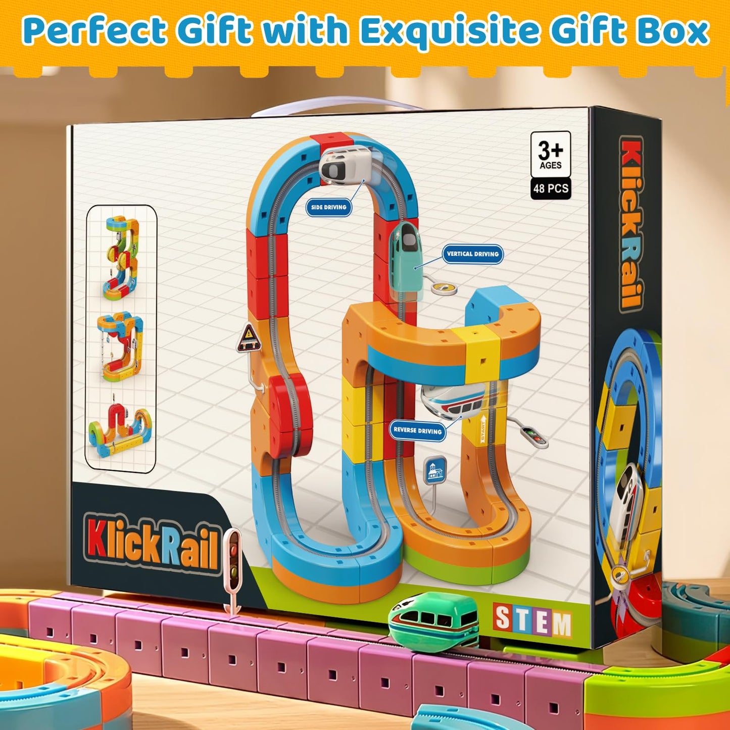 CalfQueen KlickRail Electric Train Set – Flexible 3D Track for Kids 3-8 (48 Pieces)