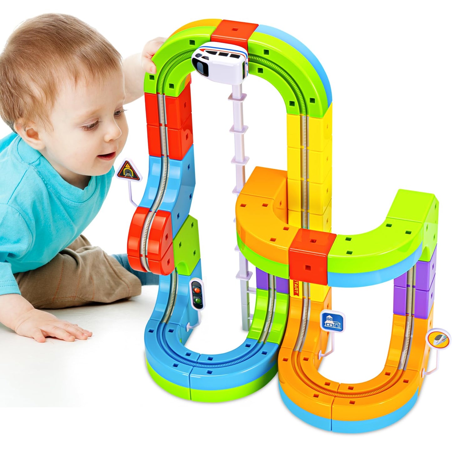 CalfQueen KlickRail Electric Train Set – Flexible 3D Track for Kids 3-8 (48 Pieces)