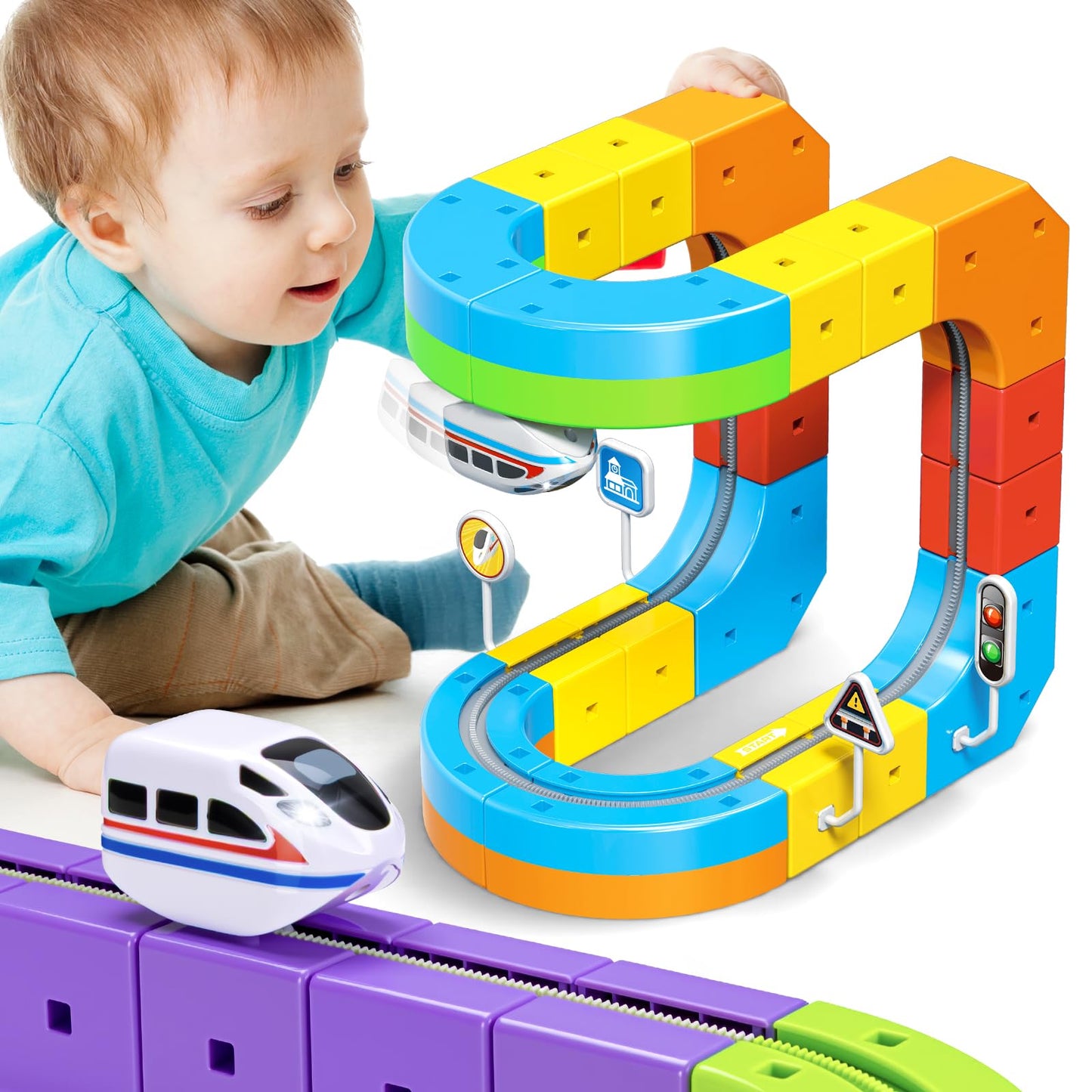 CalfQueen KlickRail Electric Train Set – 32-Piece Flexible Track for Kids 3-8