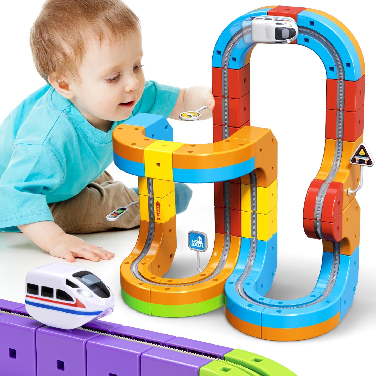 CalfQueen KlickRail Electric Train Set – Flexible 3D Track for Kids 3-8 (48 Pieces)