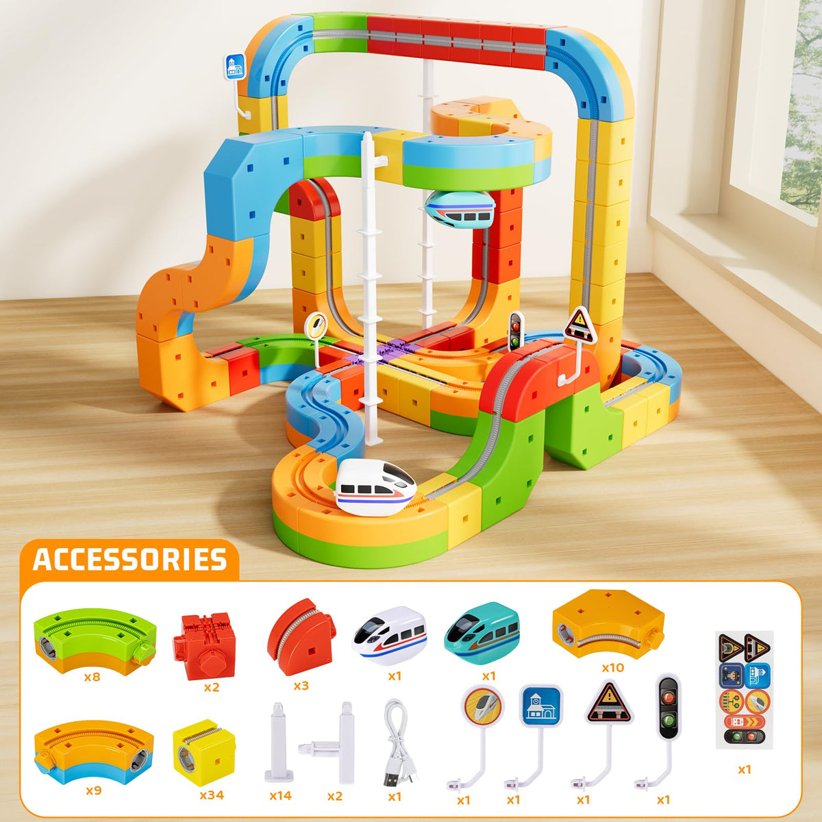CalfQueen KlickRail Electric Train Set – 88-Piece Flexible Race Track for Kids 3–8