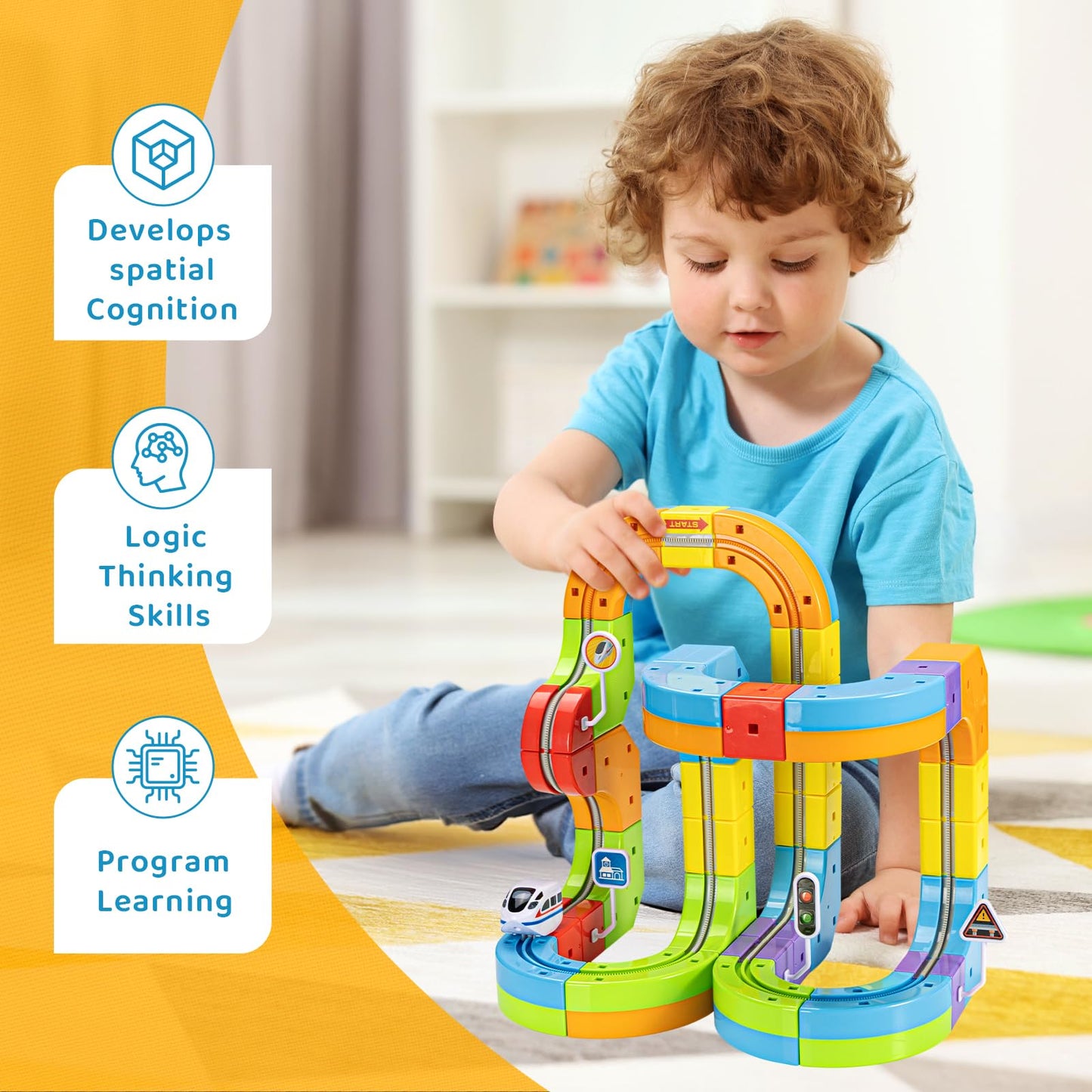 CalfQueen KlickRail Electric Train Set – Flexible 3D Track for Kids 3-8 (48 Pieces)